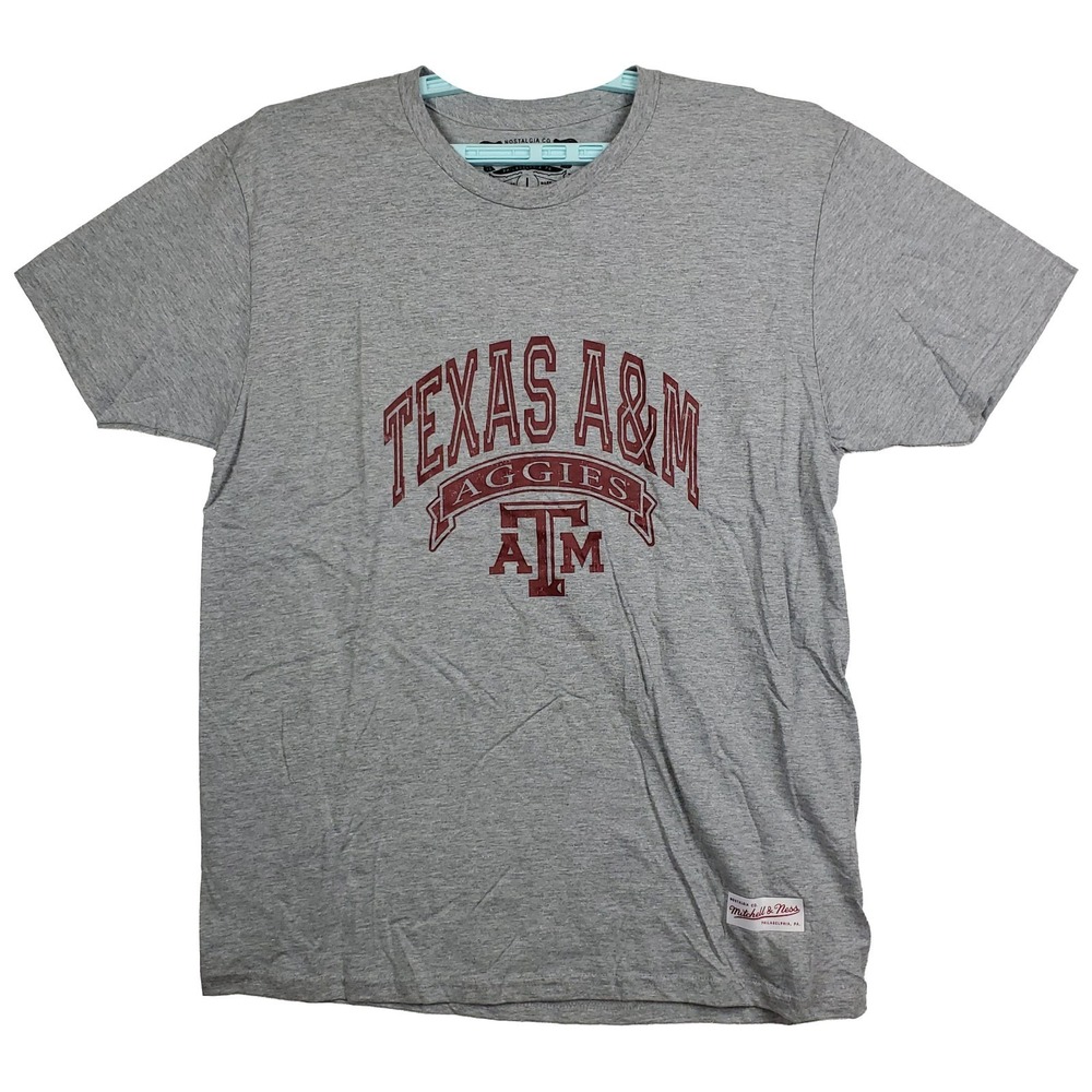 Texas A&M Aggies Mitchell‎ & Ness NCAA Large Shirt Distressed Logo Art Gray New